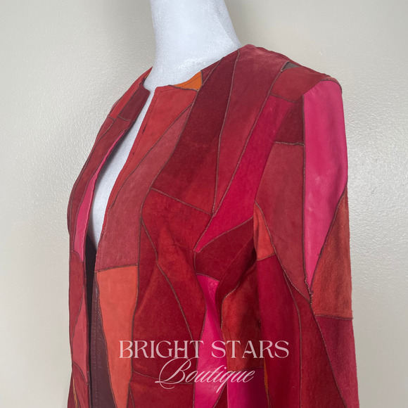Rare Vintage Patchwork Leather Jacket ASO Phoebe Halliwell Charmed Small 6 Red - Picture 10 of 12